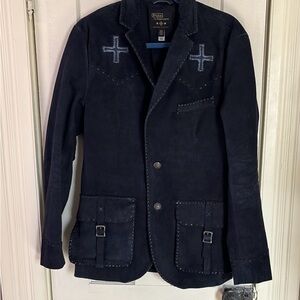 Polo Ralph Lauren Naiomi Glasses Suede Sport Coat with Crosses